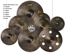 Set of cymbals with brand logo on a white background